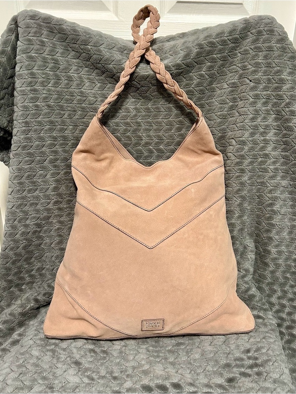 FRYE AND CO. Blush Suede Braided-Handle Hobo Bag
